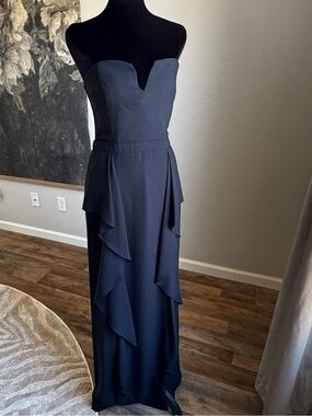 Halston Heritage Black Strapless Gown with Notch Front